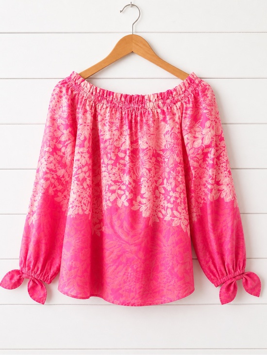 Lilly Pulitzer Tops - Lilly Pulitzer Pink Floral Off Shoulder Top Small Tie Sleeve Blouse Resort